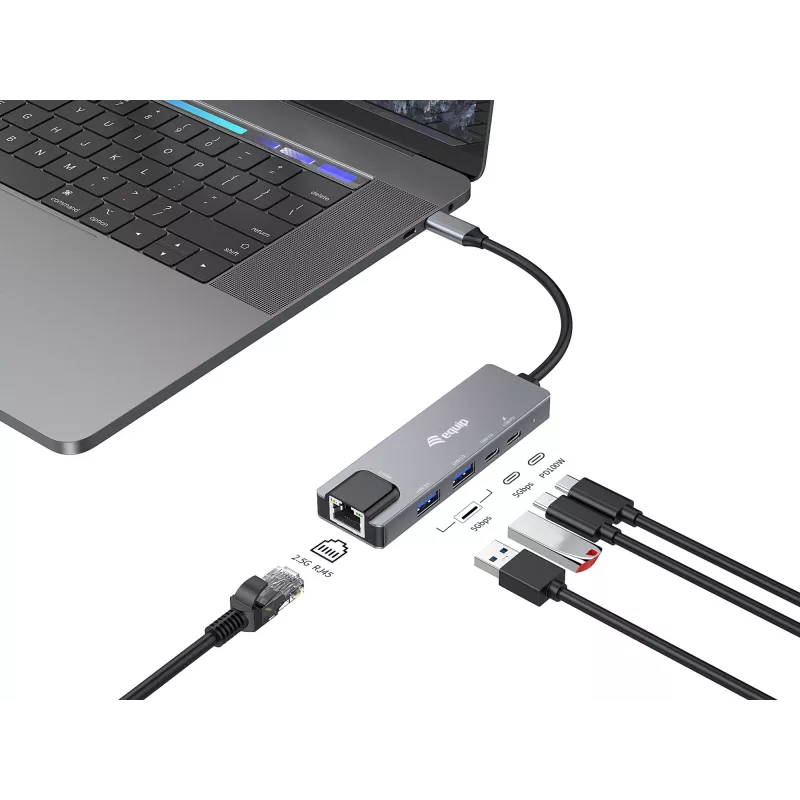 Equip 5-in-1 Multifunktionsadapter, 2,5GbE, USB-A x 2, USB-C x 1, USB-C, 100W USB PD