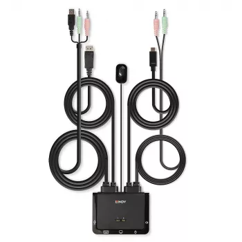Lindy 2-Port DisplayPort 1.2, USB Typ C, USB 2.0 und Audio Kabel KVM-Switch