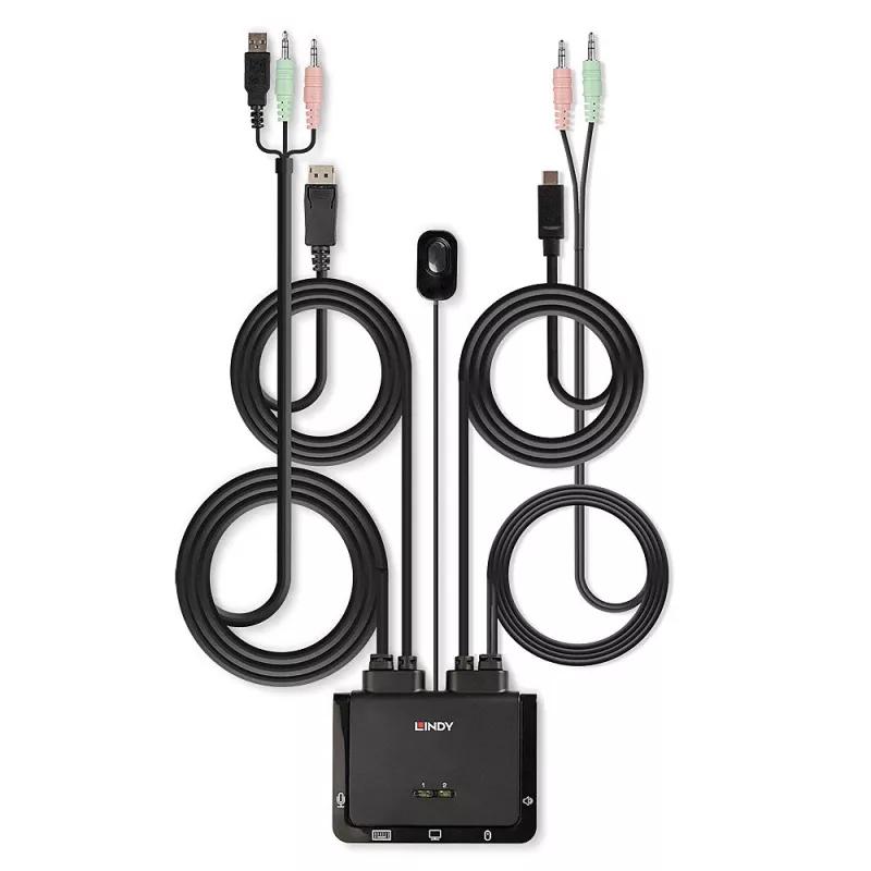 Lindy 2-Port DisplayPort 1.2, USB Typ C, USB 2.0 und Audio Kabel KVM-Switch