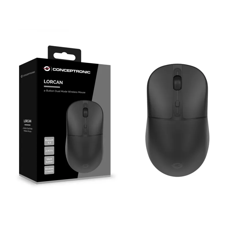 Conceptronic LORCAN04B 4-Tasten Dual-Mode Wireless-Maus, Bluetooth 5.2, 2,4 GHz