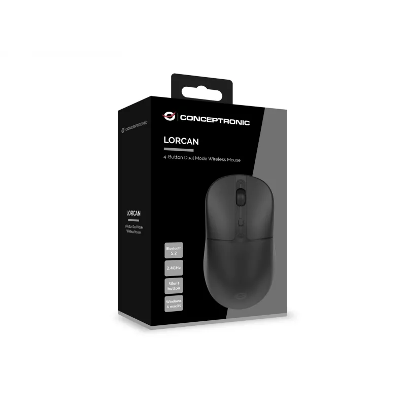 Conceptronic LORCAN04B 4-Tasten Dual-Mode Wireless-Maus, Bluetooth 5.2, 2,4 GHz