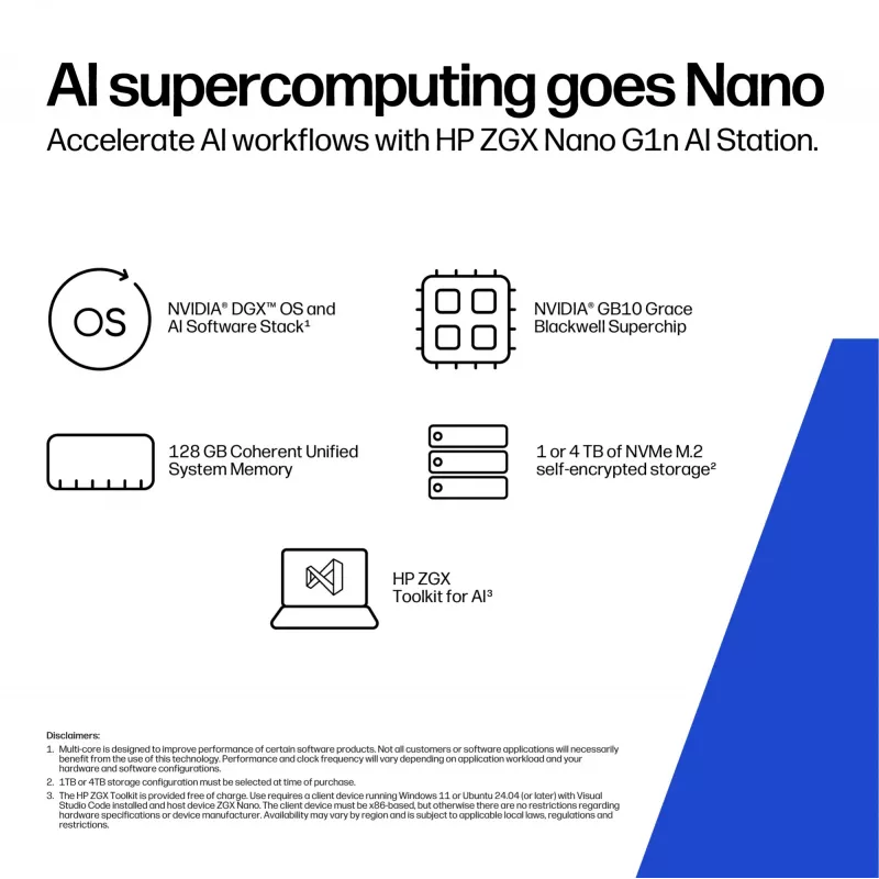 HP ZGX Nano G1n AI GB10 128 GB LPDDR5x-SDRAM 4 TB SSD Linux Mini PC Workstation AI Workstation, AI PC Schwarz