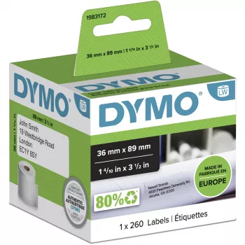 DYMO Authentic LabelWriter Large Address Labels | 36 mm x 89 mm | Rolle mit 260 | Schwarzdruck auf Weiß | für LabelWriter Etikettendrucker