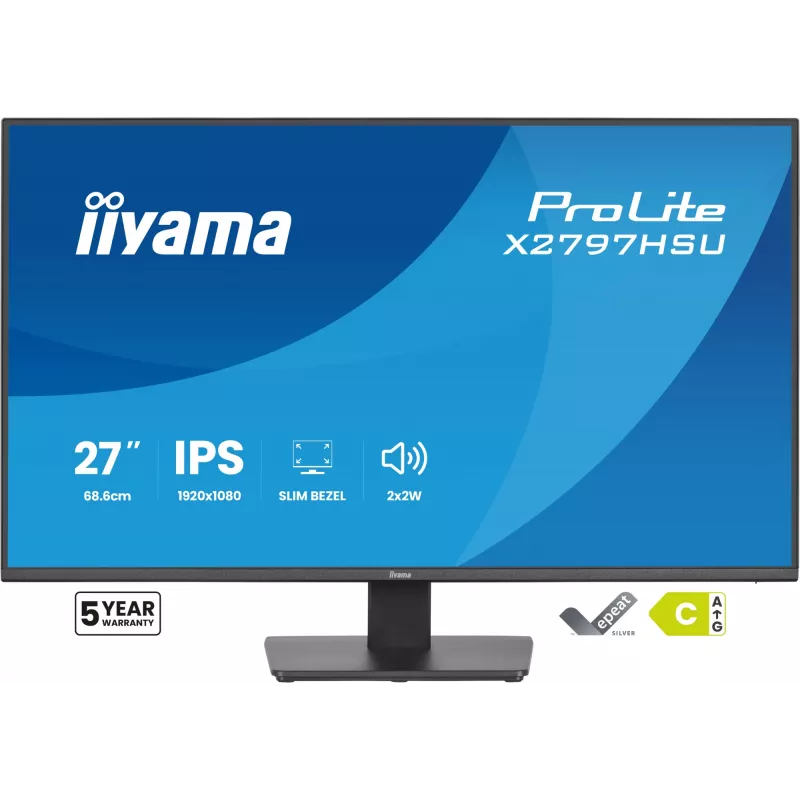 Computermonitor IIYAMA ProLite X2797HSU-B1 27 Zoll (68,6 cm) Full HD 1920×1080 LED matt 4 ms USB 3.2 Gen 1 Lautsprecher VESA schwarz