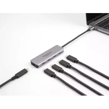DeLOCK USB Hub 5 Gbps 4 Port USB Typ-C Grau Metall