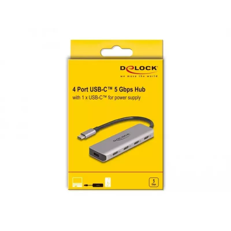 DeLOCK USB Hub 5 Gbps 4 Port USB Typ-C Grau Metall