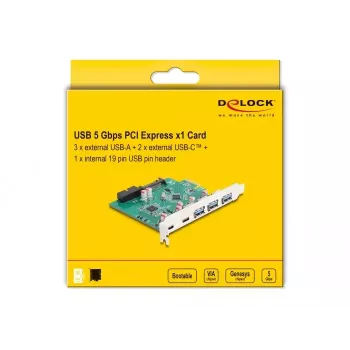 DeLOCK USB 5 Gbps PCI Express x1 Karte 3x Typ-A 2x Typ-C 1x Header