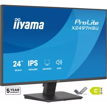 IIYAMA ProLite X2497HSU-B1 Monitor 23,8 Zoll (60,5 cm) Full HD IPS 1920×1080 4 ms USB‑C 2×, Lautsprecher, VESA, Schwarz