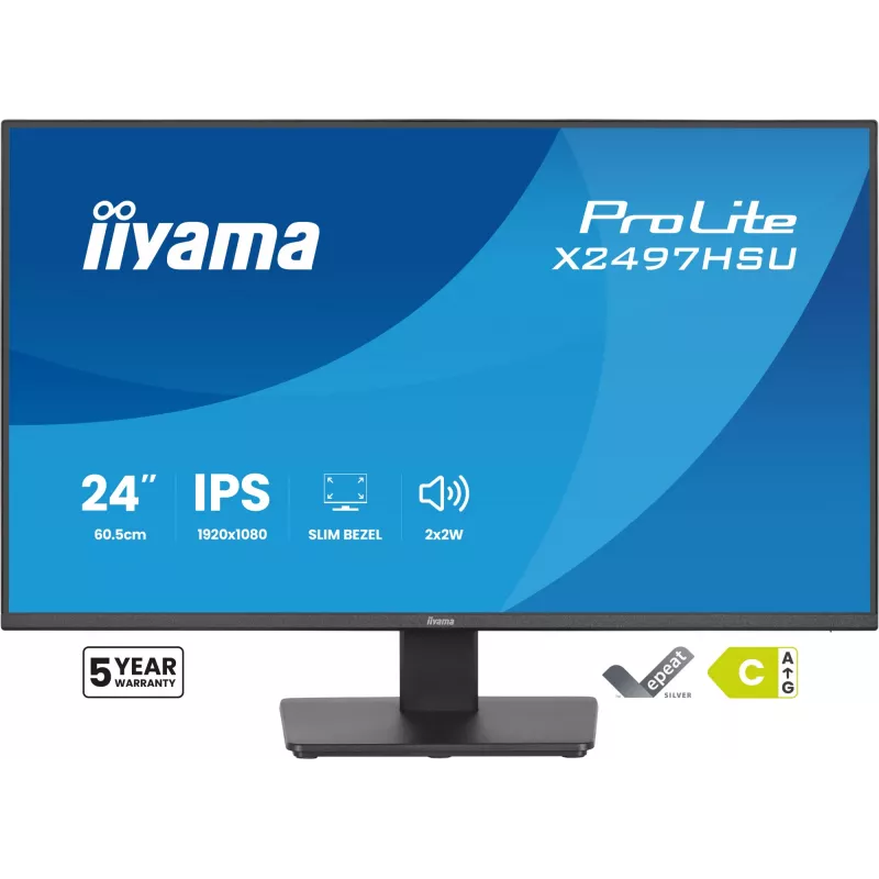 IIYAMA ProLite X2497HSU-B1 Monitor 23,8 Zoll (60,5 cm) Full HD IPS 1920×1080 4 ms USB‑C 2×, Lautsprecher, VESA, Schwarz