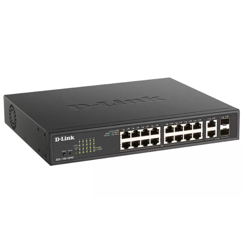 D-Link DGS-1100-18PV2 Netzwerk-Switch Managed L2 Gigabit Ethernet (10/100/1000) Power over Ethernet (PoE) 1U Schwarz