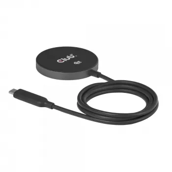 Wireless Charger pad CLUB3D CAC-3027 Qi2 25W MagSafe-kompatibles magnetisches Pad, DC Ladegerät für Innenräume, 1 m Kabel, schwarz