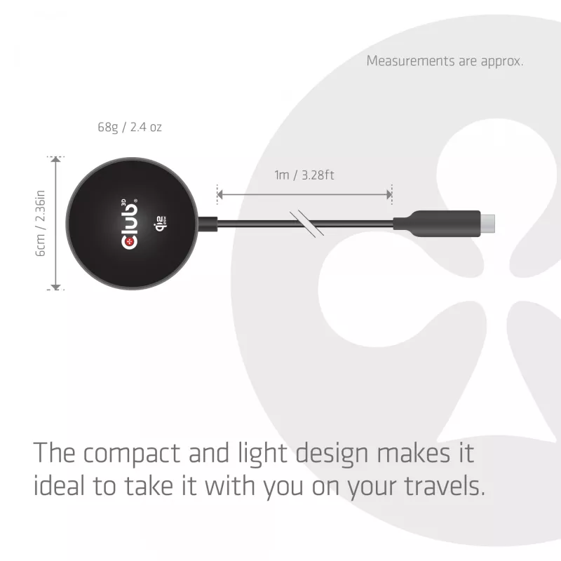 Wireless Charger pad CLUB3D CAC-3027 Qi2 25W MagSafe-kompatibles magnetisches Pad, DC Ladegerät für Innenräume, 1 m Kabel, schwarz