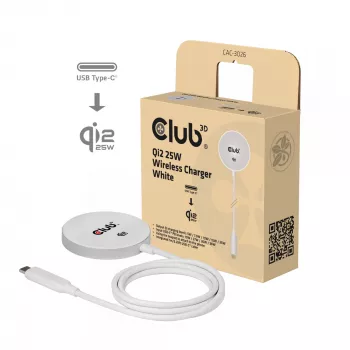 Wireless Charger club 3d CAC-3026 25W Qi2 magnetisches Pad, Qi 2.2 MagSafe kompatibel, 1 m Kabel, weiß