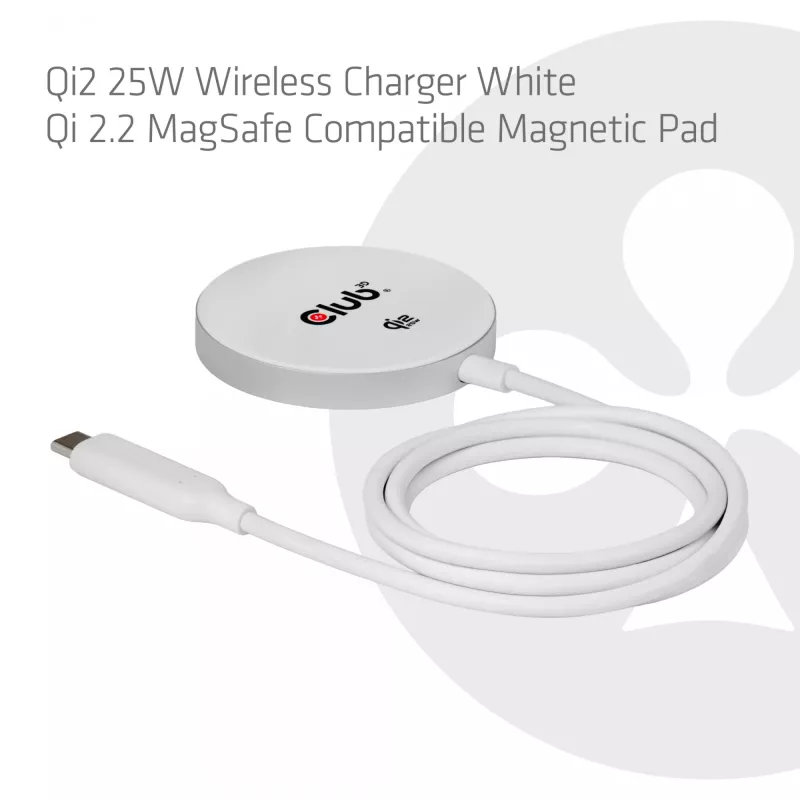 Wireless Charger club 3d CAC-3026 25W Qi2 magnetisches Pad, Qi 2.2 MagSafe kompatibel, 1 m Kabel, weiß