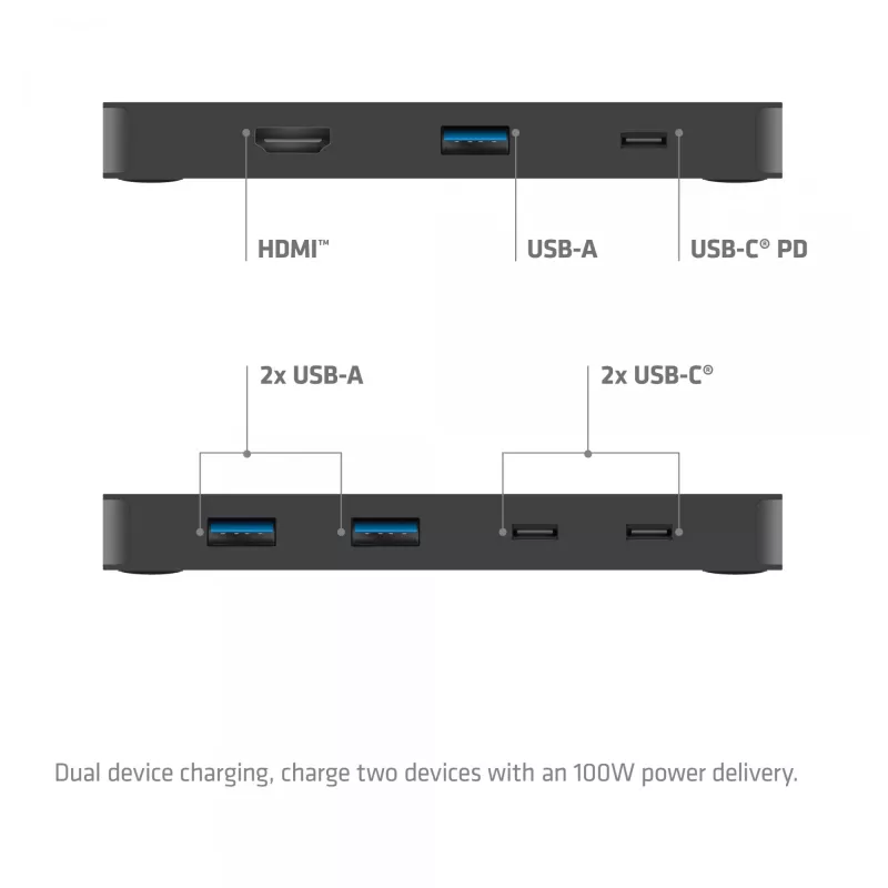 KVM switch club 3d Dual USB-C to HDMI, 2‑port, 4K UHD 3840x2160, USB-C console, 65W PD, schwarz