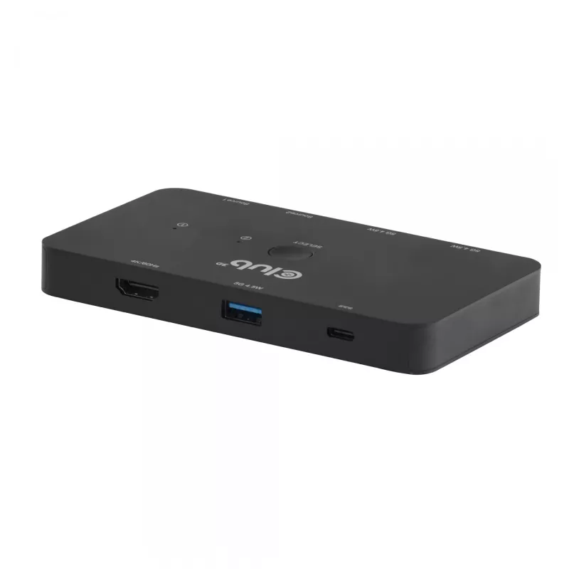 KVM switch club 3d Dual USB-C to HDMI, 2‑port, 4K UHD 3840x2160, USB-C console, 65W PD, schwarz