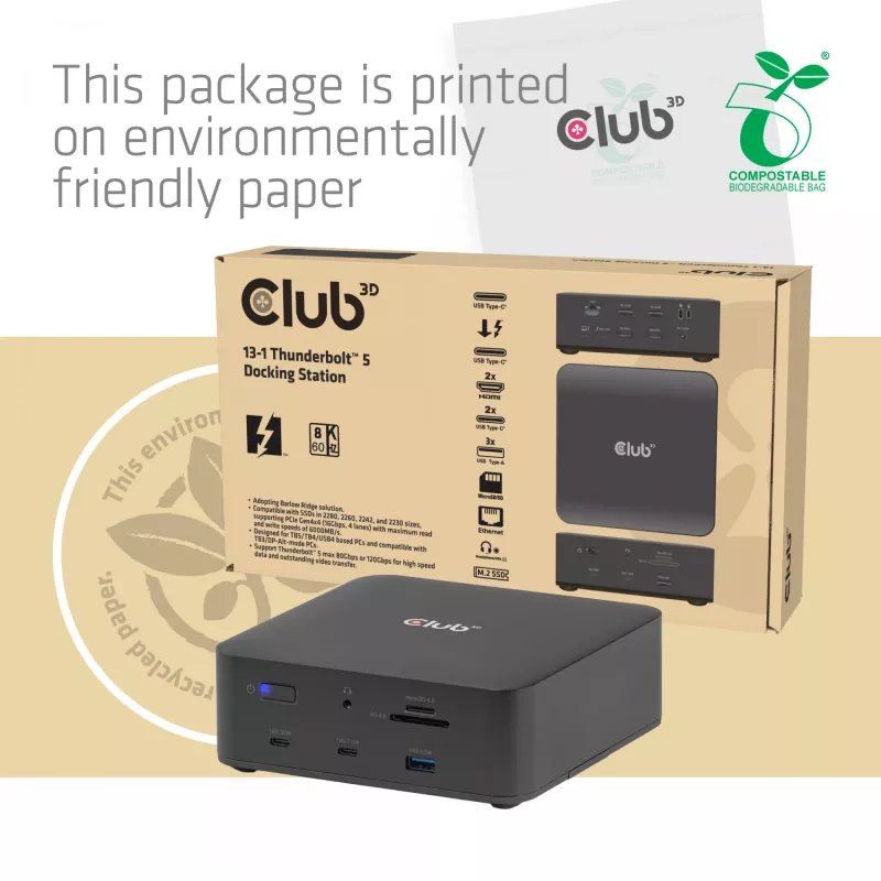Dockingstation CLUB3D CSV-2562 Thunderbolt 5, M.2 SSD, 2×HDMI 8K60Hz, 180W, 120 Gbit/s