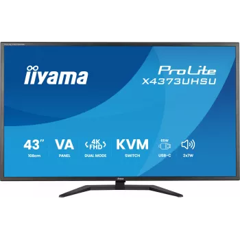 43 Zoll IIYAMA ProLite X4373UHSU-B2 LED 4K Ultra HD Monitor, 3840×2160, VA-Panel, 3 ms, 450 cd/m², USB 3.2 Hub, Lautsprecher, VESA, schwarz