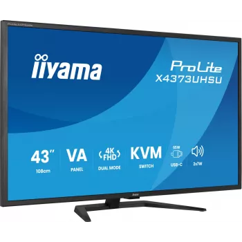 43 Zoll IIYAMA ProLite X4373UHSU-B2 LED 4K Ultra HD Monitor, 3840×2160, VA-Panel, 3 ms, 450 cd/m², USB 3.2 Hub, Lautsprecher, VESA, schwarz