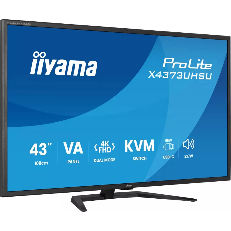 43 Zoll IIYAMA ProLite X4373UHSU-B2 LED 4K Ultra HD Monitor, 3840×2160, VA-Panel, 3 ms, 450 cd/m², USB 3.2 Hub, Lautsprecher, VESA, schwarz