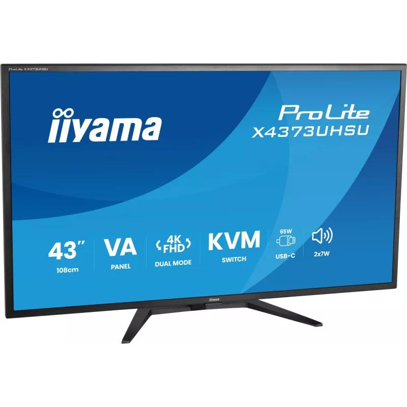 43 Zoll IIYAMA ProLite X4373UHSU-B2 LED 4K Ultra HD Monitor, 3840×2160, VA-Panel, 3 ms, 450 cd/m², USB 3.2 Hub, Lautsprecher, VESA, schwarz