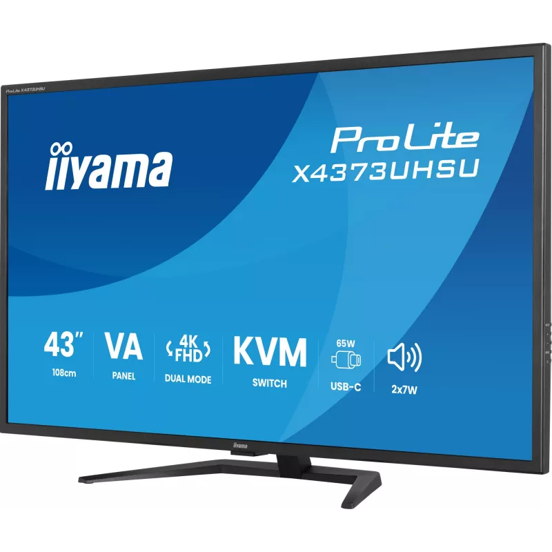 43 Zoll IIYAMA ProLite X4373UHSU-B2 LED 4K Ultra HD Monitor, 3840×2160, VA-Panel, 3 ms, 450 cd/m², USB 3.2 Hub, Lautsprecher, VESA, schwarz