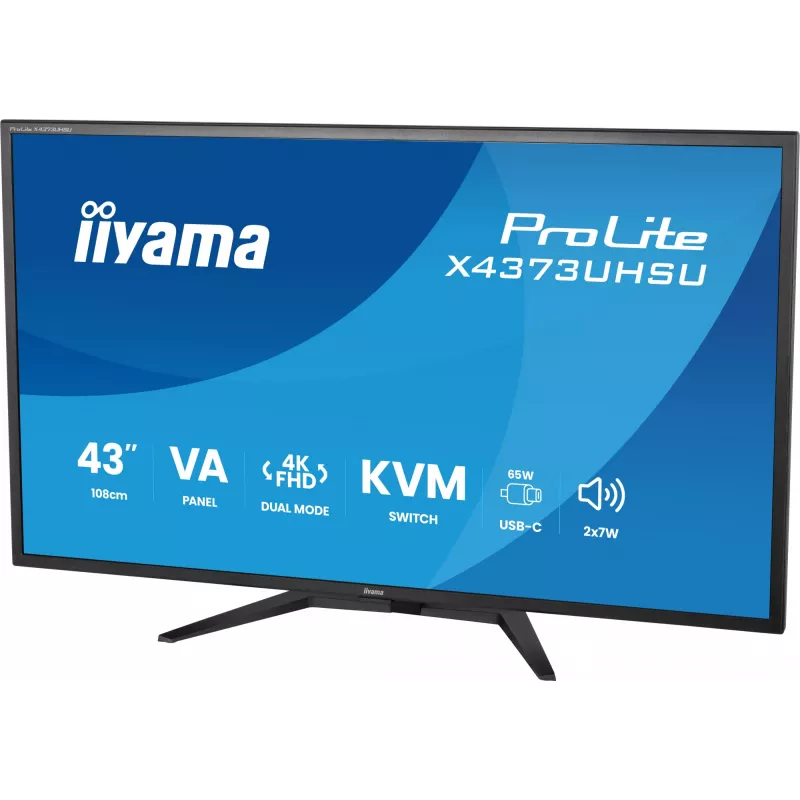 43 Zoll IIYAMA ProLite X4373UHSU-B2 LED 4K Ultra HD Monitor, 3840×2160, VA-Panel, 3 ms, 450 cd/m², USB 3.2 Hub, Lautsprecher, VESA, schwarz