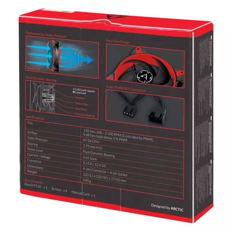 ARCTIC BioniX P120 (Rot) – Druckoptimierter 120-mm-Gaming-Lüfter mit PWM PST