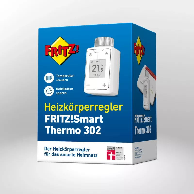 FRITZ Smart Thermo 302 Thermostat (innen), weiß, Tastensteuerung, AA-Batterie, 51×51×90 mm