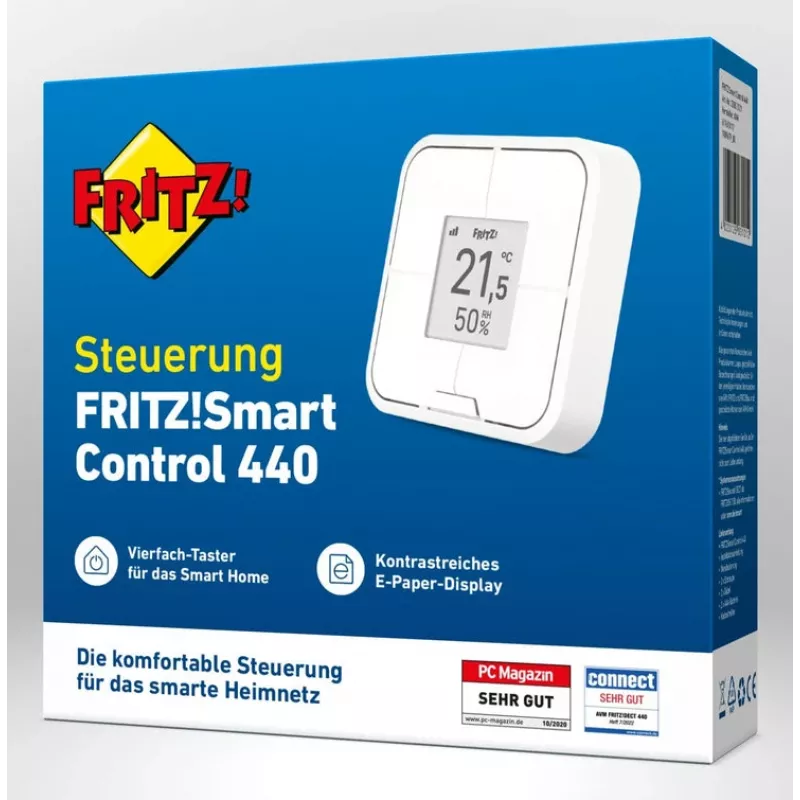 Kabelloser, wandmontierbarer smarter Controller FRITZ Smart Control 440 — Weiß, 69×69×18 mm