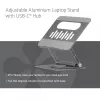 CLUB3D Verstellbarer Aluminium-Laptop-Ständer mit USB-C® Hub, Grau, 260 mm, 224 mm, 56 mm, 1,76 kg, 315 mm