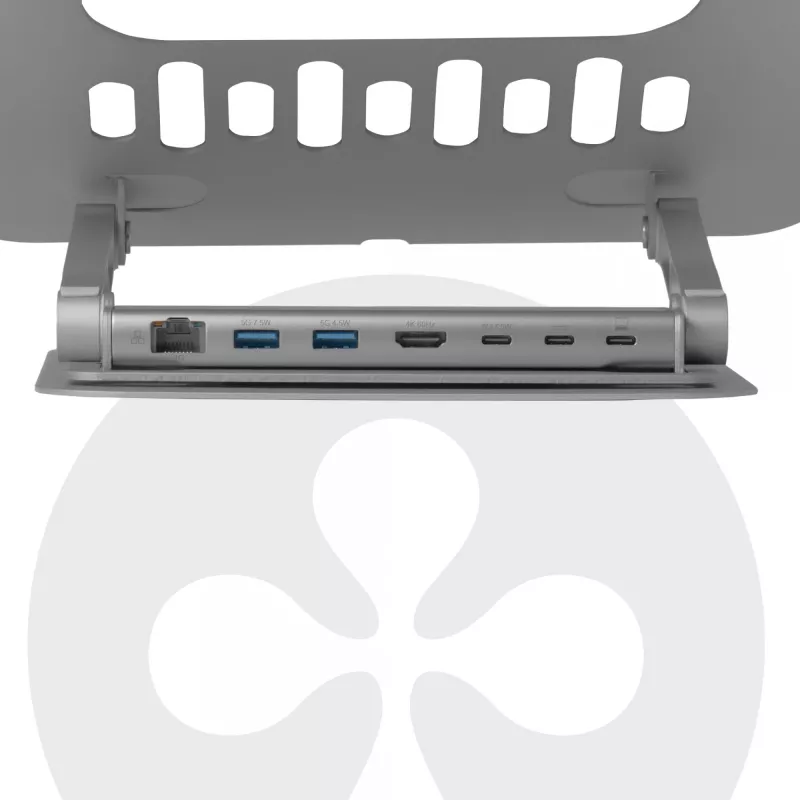 CLUB3D Verstellbarer Aluminium-Laptop-Ständer mit USB-C® Hub, Grau, 260 mm, 224 mm, 56 mm, 1,76 kg, 315 mm