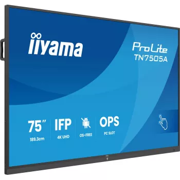 iiyama TN7505A-B1AG Signage Display Interaktives Flachbildschirm-Display 189,3 cm (74,5 Zoll) 500 cd/m² 4K Ultra HD Schwarz Touchscreen