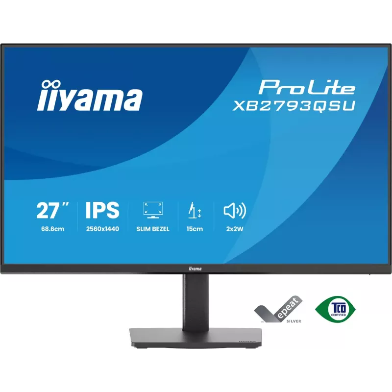 Monitor IIYAMA ProLite XB2793QSU-B1 27 Zoll (68,6 cm) IPS LED Quad HD 2560x1440, matt, USB-Hub, Lautsprecher, VESA, höhenverstellbar, schwarz