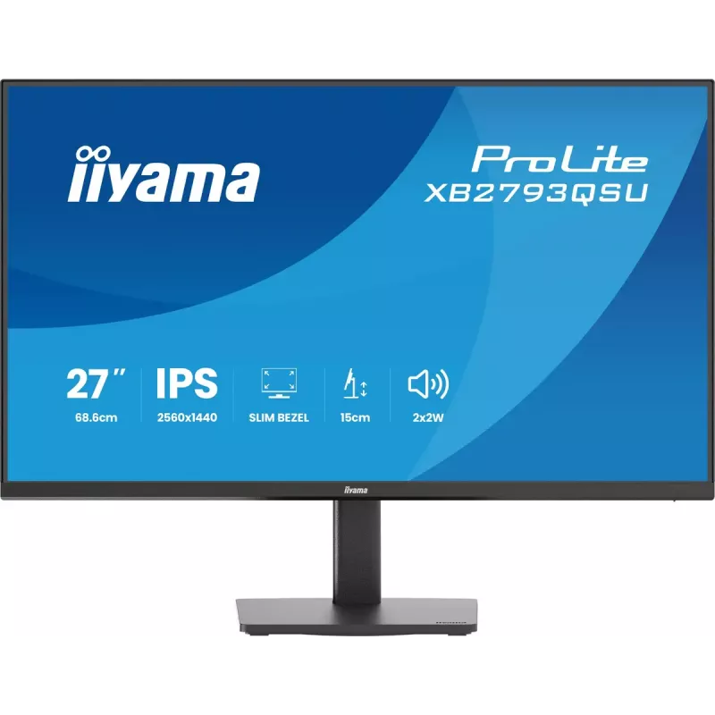 Monitor IIYAMA ProLite XB2793QSU-B1 27 Zoll (68,6 cm) IPS LED Quad HD 2560x1440, matt, USB-Hub, Lautsprecher, VESA, höhenverstellbar, schwarz