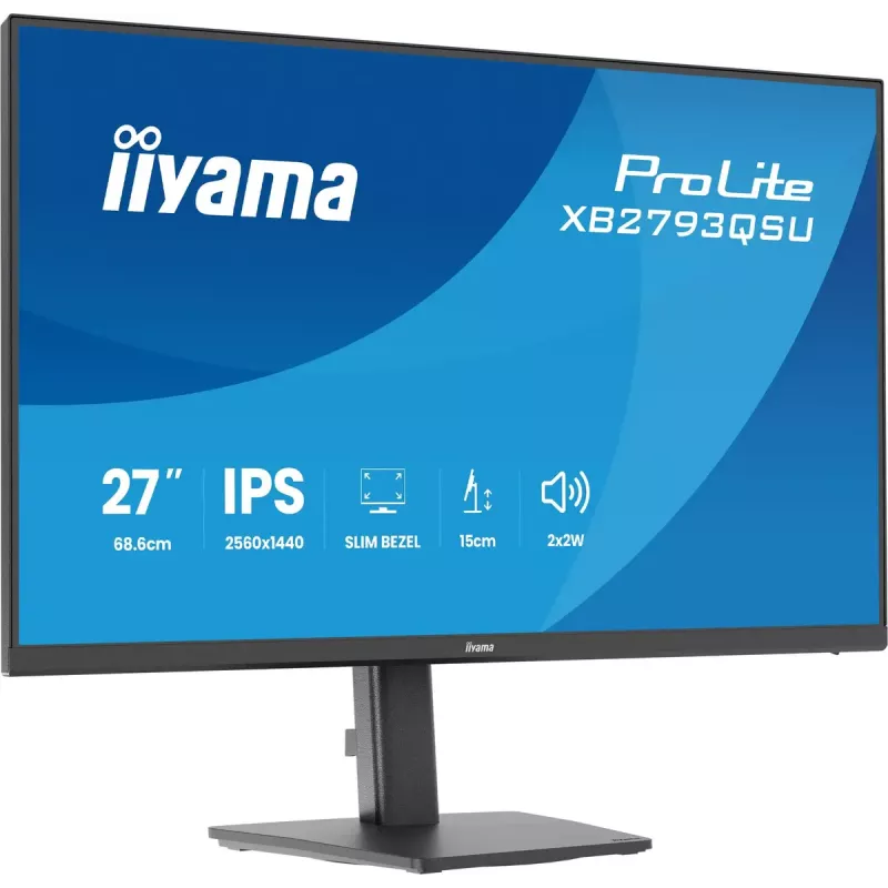 Monitor IIYAMA ProLite XB2793QSU-B1 27 Zoll (68,6 cm) IPS LED Quad HD 2560x1440, matt, USB-Hub, Lautsprecher, VESA, höhenverstellbar, schwarz