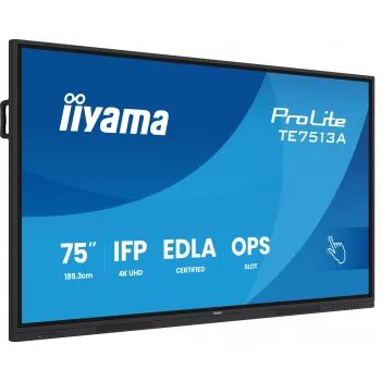 Interaktives Flachdisplay IIYAMA TE7513A-B2AG 75 Zoll 4K UHD Touchscreen, 500 cd/m², Wi‑Fi, Android, 24/7