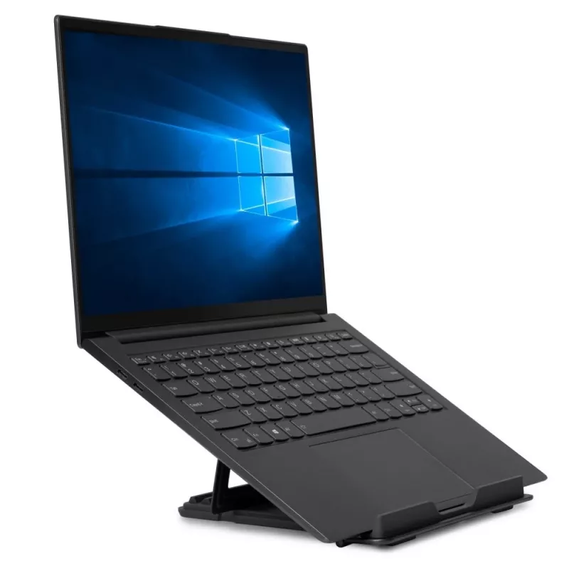 Lindy Faltbarer quadratischer Laptop-Riser, Laptop-Arm, Schwarz, Silber, Aluminium, Gummi, 10 kg, RoHS, REACH & California Proposition 65, 90 - 113 mm