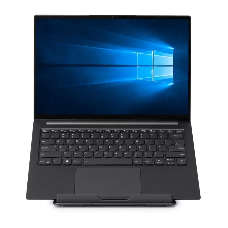 Lindy Faltbarer quadratischer Laptop-Riser, Laptop-Arm, Schwarz, Silber, Aluminium, Gummi, 10 kg, RoHS, REACH & California Proposition 65, 90 - 113 mm