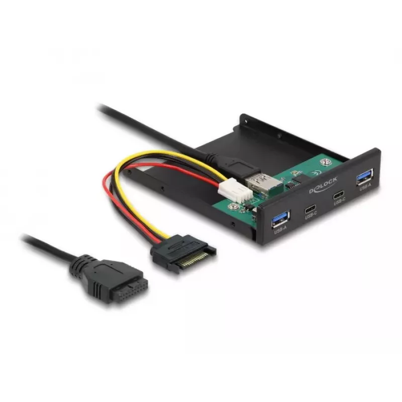 DeLOCK 3,5-Zoll-USB-Frontblende 2 x USB Typ-C 2 x USB Typ-A Schwarz
