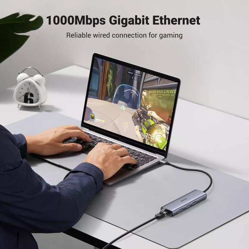 USB-C Hub UGREEN 90568 2 USB 3.0 HDMI RJ45 SD TF PD port