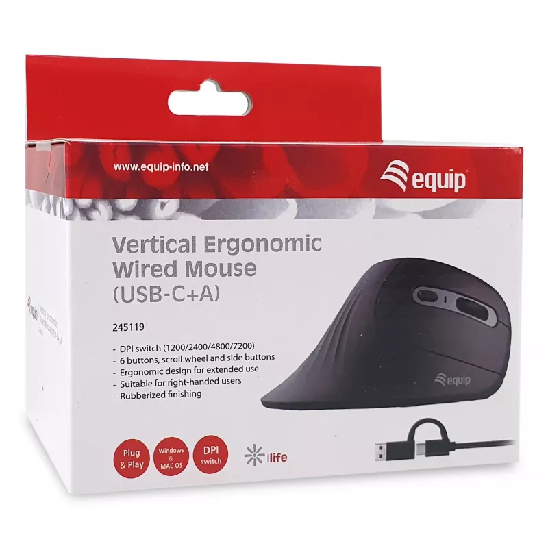 Equip 245119 Maus Universal Rechtshändig USB Typ-A + USB Typ-C Optisch 7200 DPI