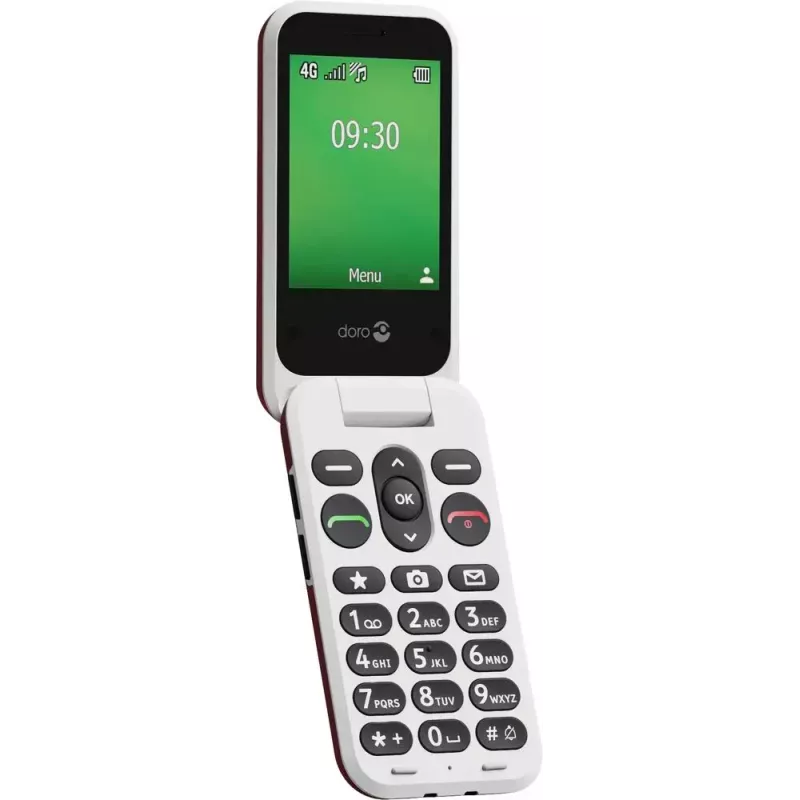 Feature-Phone Doro Leva E30 Klapphandy, 2,8 Zoll (7,11 cm) 320x240, Single-SIM, 0,3 MP Kamera, 1150 mAh, IP55, Rot/Weiß