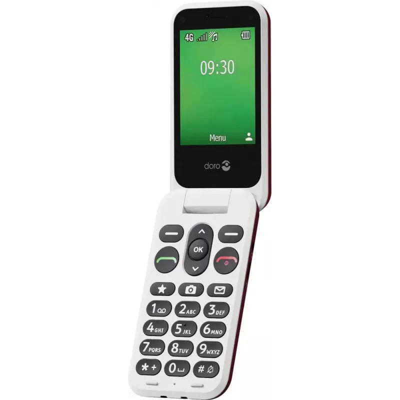 Feature-Phone Doro Leva E30 Klapphandy, 2,8 Zoll (7,11 cm) 320x240, Single-SIM, 0,3 MP Kamera, 1150 mAh, IP55, Rot/Weiß