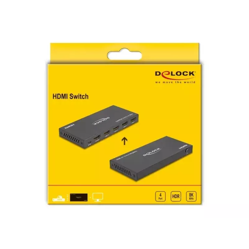 DeLOCK HDMI Switch 4 x HDMI-Eingang auf 1 x HDMI-Ausgang 8K 60 Hz Schwarz