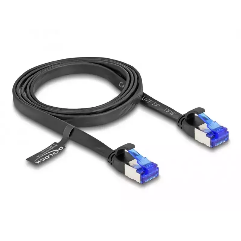 Netzwerkkabel DeLOCK RJ45 Flach-Patchkabel Stecker zu Stecker Cat.6A 1 m schwarz