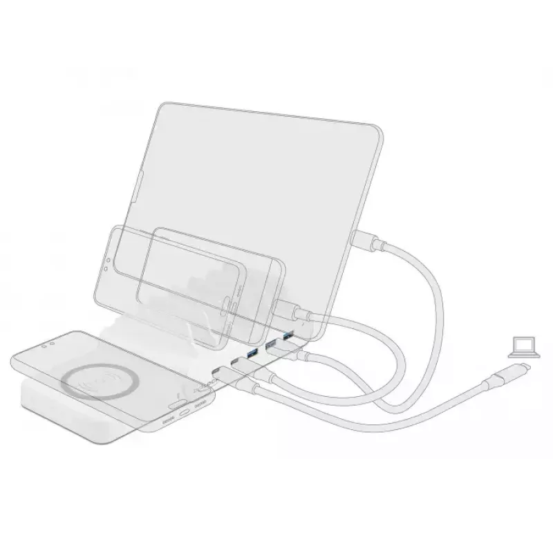 Freistehendes Ladegerät DeLOCK USB- und kabelloses Ladegerät 2 x USB Typ-C PD + 3 x USB Typ-A mit 110 W