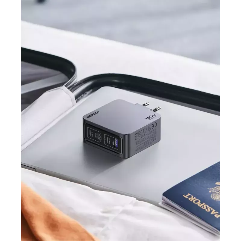 Ugreen Nexode Pro 160W GaN Ladegerät mit USB-C-Kabel Universal Schwarz, Grau AC Schnellladung Indoor