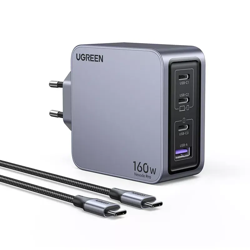 Ugreen Nexode Pro 160W GaN Ladegerät mit USB-C-Kabel Universal Schwarz, Grau AC Schnellladung Indoor