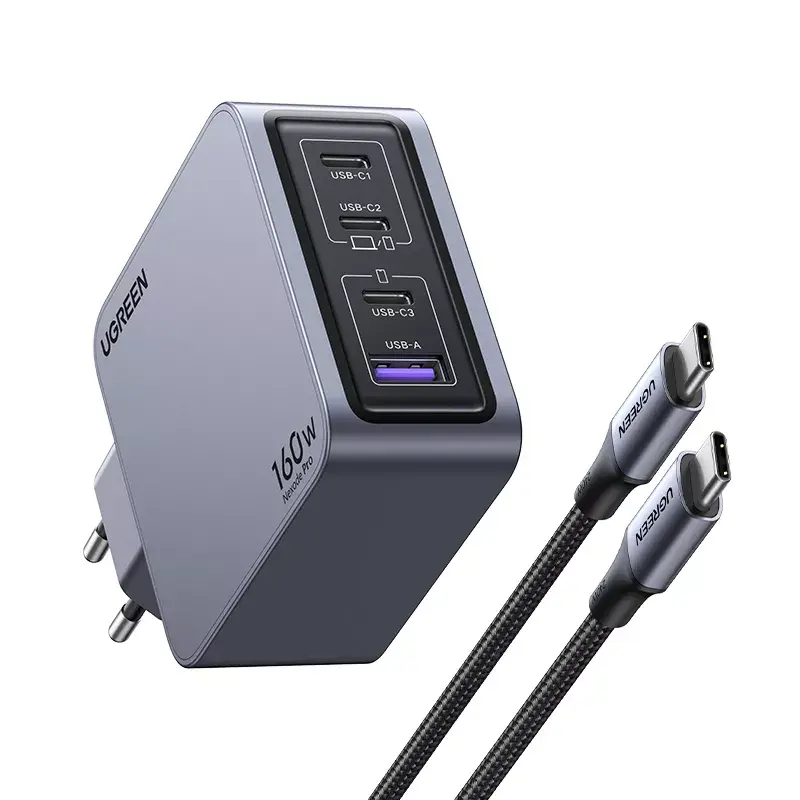 Ugreen Nexode Pro 160W GaN Ladegerät mit USB-C-Kabel Universal Schwarz, Grau AC Schnellladung Indoor